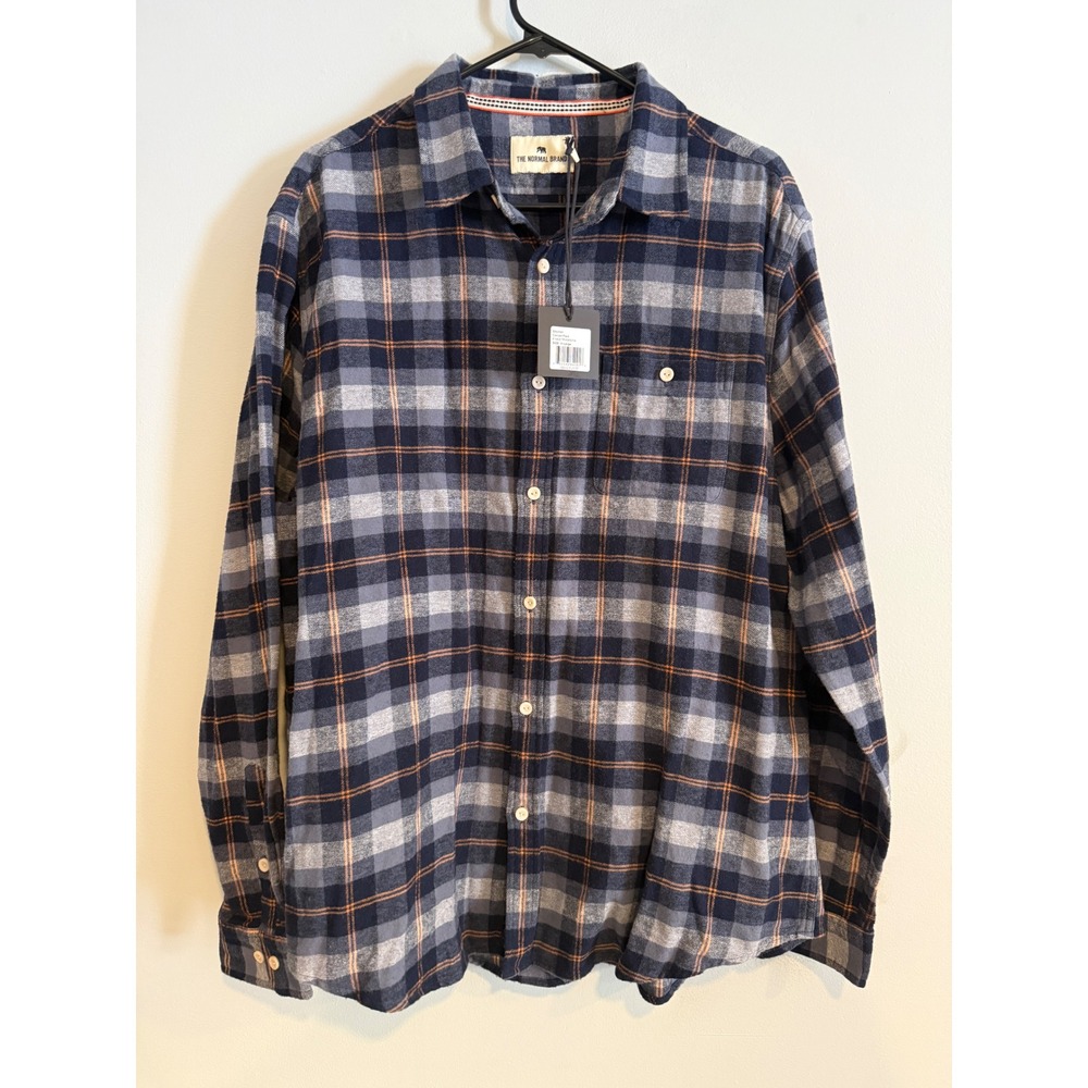 The Normal Brand Stephen Conrad Plaid Flannel Shirt Men's X-Large‎ Navy Grey